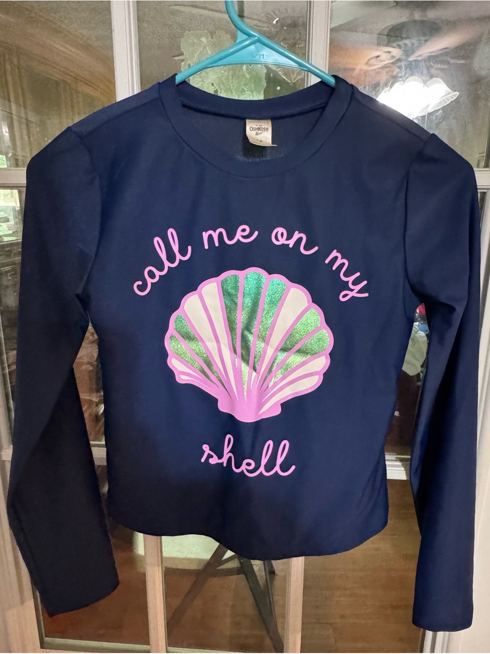 Navy "Call Me On My Shell" Shell Graphic Swim Top